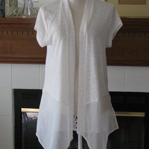 AUGUST SILK Women's Short Sleeve Cardigan White w Sheer Details & Lace New